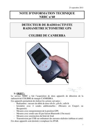 Nit Nrbc N°60 Colibri Radiamètre Ictomètre Gps