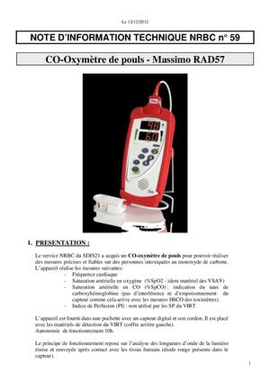 NIT NRBC N°59 CO Oxymètre De Pouls Massimo