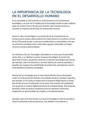 La Importancia De La Tecnologia En El Desarrollo Humano