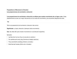 Prepositions Of Movement Or Direction
