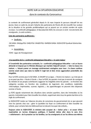 Note Sur La Situation Educative