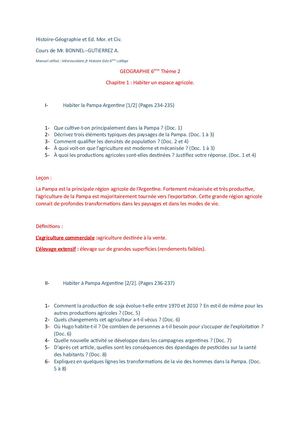 GEOGRAPHIE 6è Th 2 Ch 1: habiter un espace agricole