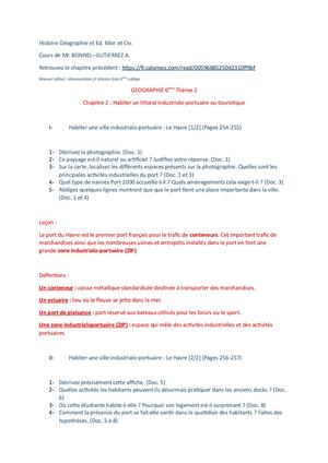 Geo 6è T2 C2 Habiter Un Littoral Industrialo Portuaire Ou Touristique