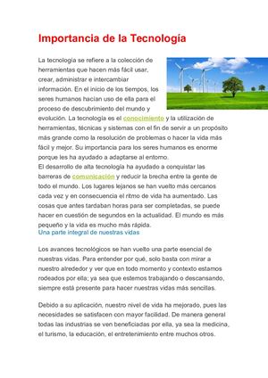 Importancia De La Tecnología