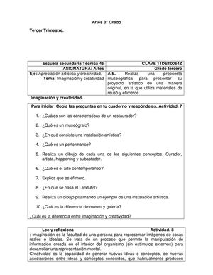 Ficha 2 Artes III Tercer Grado