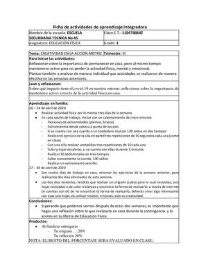 Ficha 2 De Educación Física III Tercer Grado