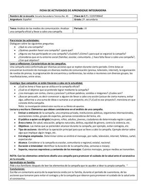 Ficha 2 De Español II Segundo Grado