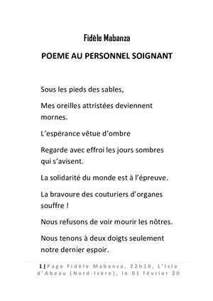 Poeme Au Personnel Soignant