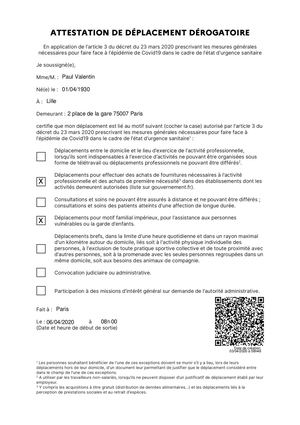 Exemple d'attestation