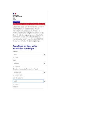Formulaire d'attestation
