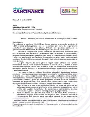 Carta Estudiantes Universitarios Para El Gobernador