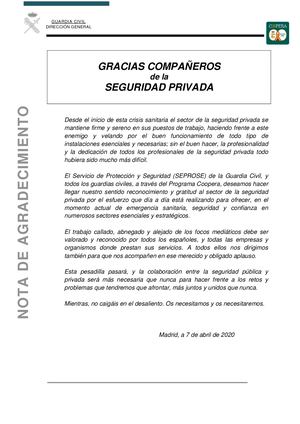 Nota Agradecimiento SEPROSE a Seguridad Privada