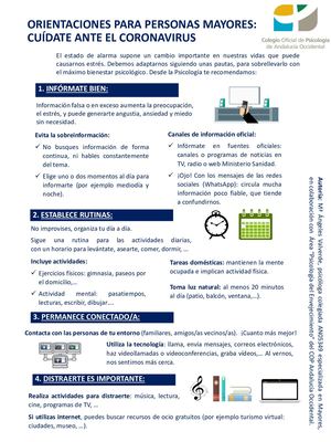 ORIENTACIONES PARA PERSONAS MAYORES. CUÍDATE ANTE EL CORONAVIRUS