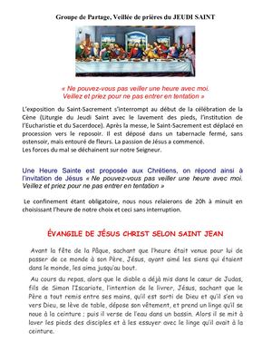Jeudi Saint - Veillée de Prière proposé par le Groupe Partage