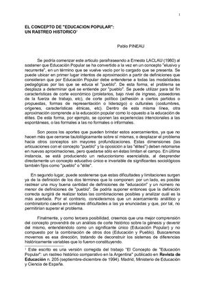 Pablo Pineau El Concepto De Educacion Popular