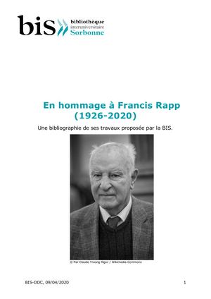 Bibliographie de Francis Rapp (1926-2020)