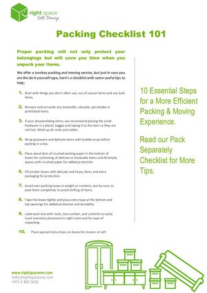 Packing Checklist 101 - Right Space Self Storage Dubai