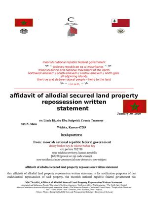Affidavit Of Allodial Secured Land Property Repossession Written Statement (1) For Our Properties