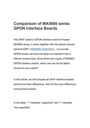 Comparison Of Ma5800 Series Gpon Interface Boards