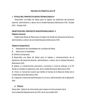 Ejemplos De Objetivos Para SI