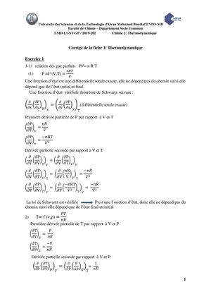 Corrigé De La Fiche Td N°1 Thermodynamique 2019 2020