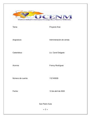 Proyecto Final De Administracion De Ventas