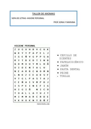 Sopa De Letras Higiene