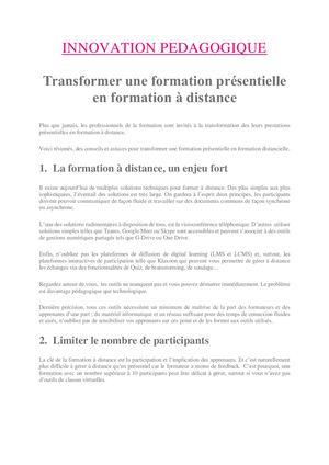 Innovation Pédagogique Formation à Distance