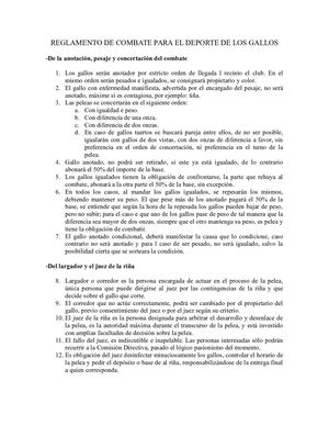 Reglamento De Riña De Gallos