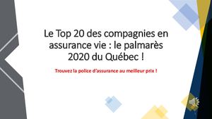 Top 20 compagnies en assurance vie au Québec: nouveau palmarès 2020