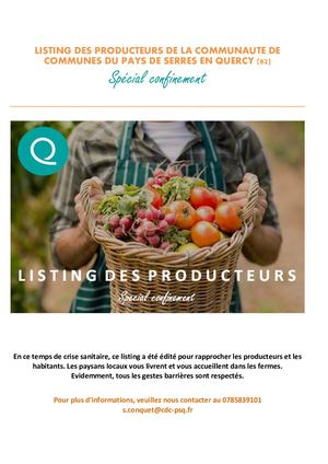 Listing Producteurs Spécial Confinement Pays de Serres en Quercy