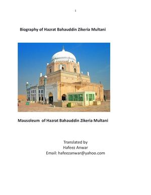 Biography Of Hazrat Bahauddin Zikeria Multani