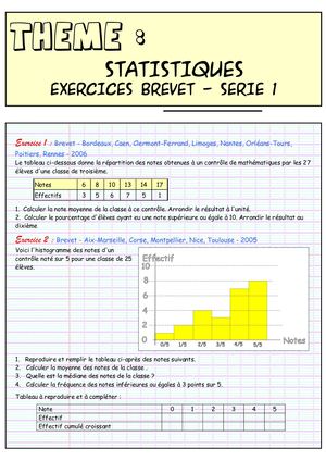 Statistiques Exercices De Brevet Serie 1