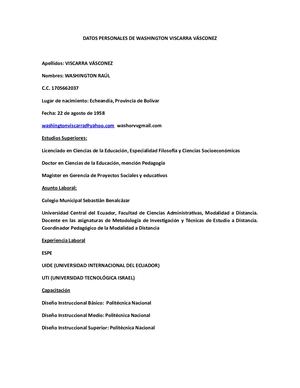 Datos Personales De Washington Viscarra Vásconez