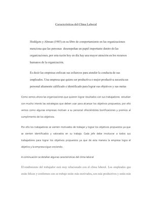 Características Del Clima Laboral