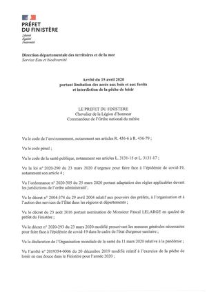 Arrêté Préfectoral Interdisant L'accés Aux Bois Et Forêts, La Pêche De Loisirs Jusqu'au 11 Mai 2020
