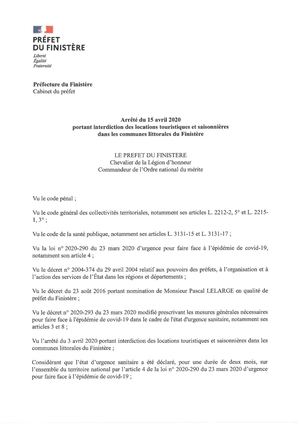 Arrêté préfectoral interdisant les locations touristiques et saisonnières jusqu'au 11 mai 2020