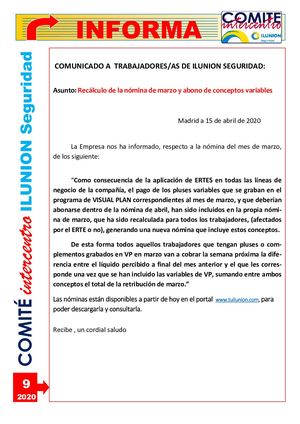 ILUNION. Comité intercentro Informa Nomina De Marzo
