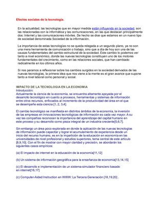 Efectos Sociales De La Tecnología