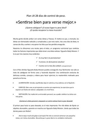 Plan Lr 28 Días De Control De Peso