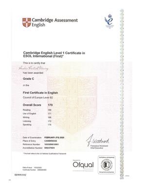 *Cambridge English Level 1 Certificate In ESOL (B2) Andres Hurtado Monroy