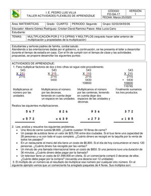 Matemáticas 4° Multiplicación 2