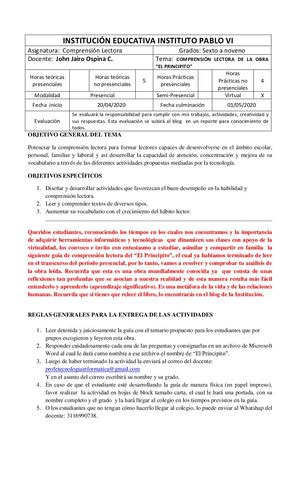 Comprensión Lectora El Principito