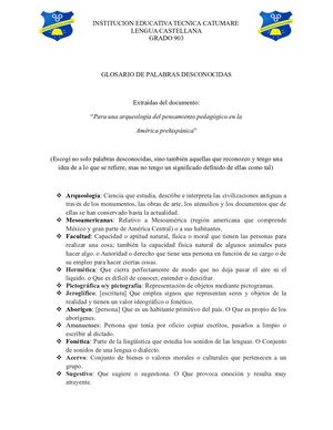 Glosario De Palabras Desconocidas (del documento: "para una arqueología del pensamiento pedagógico en la américa prehispánica")