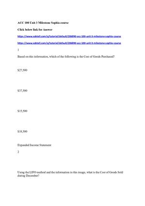 Acc 100 Unit 3 Milestone Sophia Course