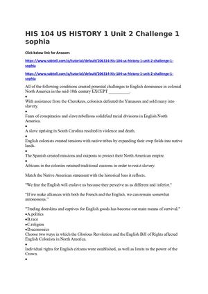 His 104 Us History 1 Unit 2 Challenge 1 Sophia