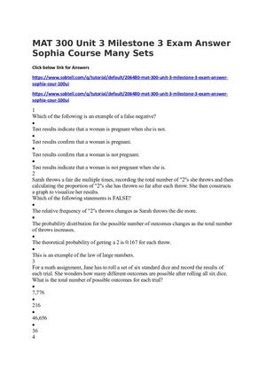 Mat 300 Unit 3 Milestone 3 Exam Answer Sophia Course Many Sets