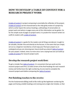 Developing A Table Of Content For A Research Project Work