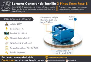 Bornera Conector de Tornillo 2 Pines 5mm Paso B