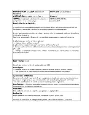 Ficha 2 De Formación Cívica Y Ética II Segundo Grado